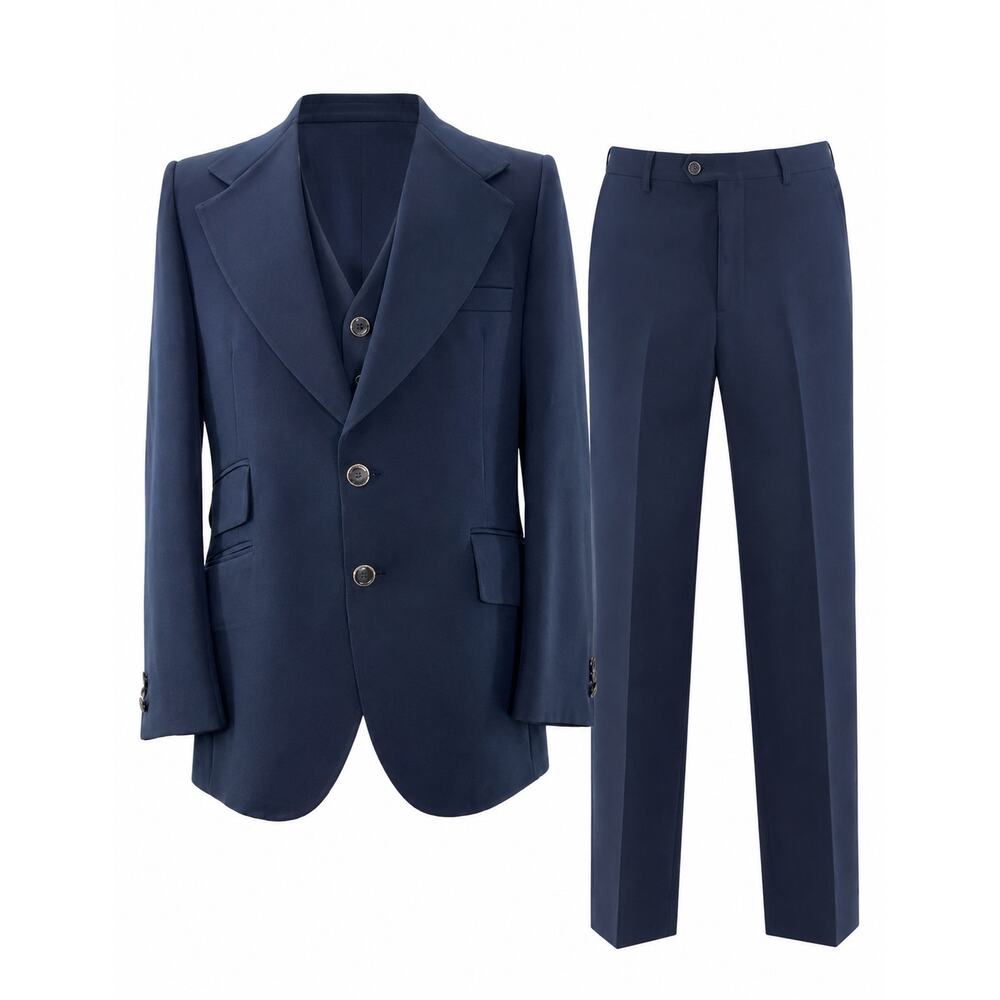 Vintage 70s Ratner & Ratner Michael Novarese 3 Piece Suit 38R Navy